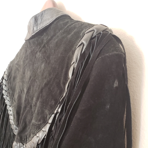 Black Suede and Leather Fringe Jacket - Picture 8 of 13